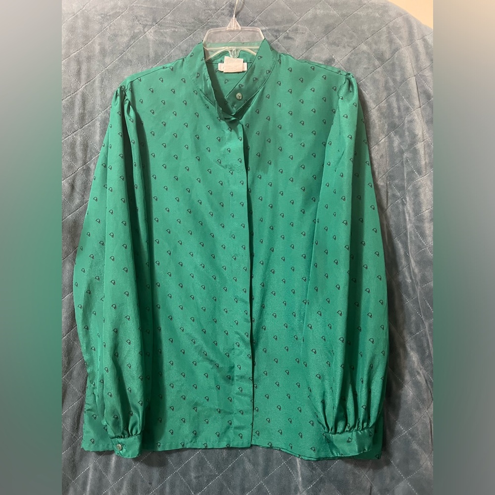 Women's Vintage Austin Hill Button Down Green Blouse Size 14